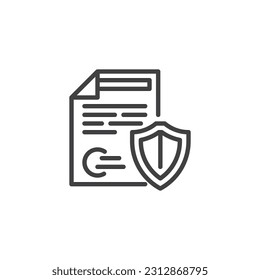 Symbol für die Versicherungsvertragslinie. Dokumentenschutz Schild Linearstil Zeichen für mobiles Konzept und Web-Design. Rahmenbild der Versicherungspolice, Vektorsymbol. Symbol, Logo-Abbildung. Vektorgrafik