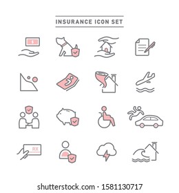 Insurance contract line icon set