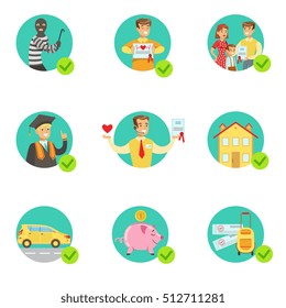 Insurance Contract Protecting Smiling People In Case Of Misfortune Insurance Company Services Infographic Illustrations