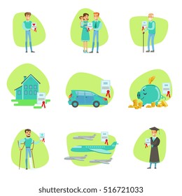 Insurance Contract Protecting Smiling People In Different Complicated Situations Insurance Company Services Infographic Illustrations