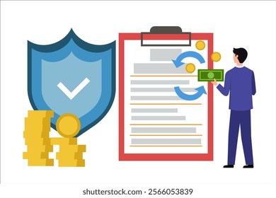 Insurance contribution. Minimum amount of money that must be paid to the insurance company. Vector simple color flat illustration.