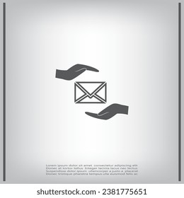 Insurance correspondence icon. Envelope in hand.