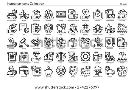 Insurance Coverage Protection and Risk Management Icons