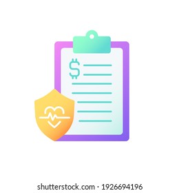 Insurance Data Vector Flat Color Icon. Health Insurance Coverage. Paying For Medical, Surgical Expenses, Prescription Drugs. Cartoon Style Clip Art For Mobile App. Isolated RGB Illustration