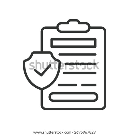 Insurance document icon in line design. insurance, document, policy, protection, shield, form, contract on white background vector. Insurance document editable stroke icon