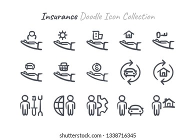 Insurance doodle icon collection