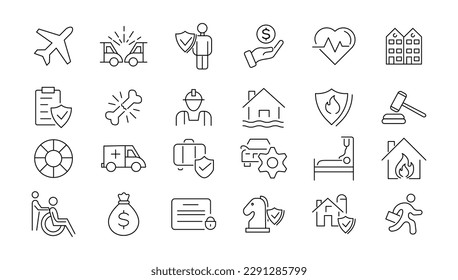 Insurance elements - minimal thin line web icon set. Outline icons collection. Simple vector illustration