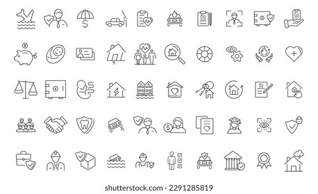 Insurance elements - minimal thin line web icon set. Outline icons collection. Simple vector illustration
