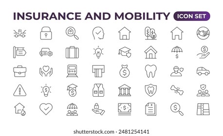 Insurance elements - minimal thin line web icon set. Outlineconscollection.Simplevectorillustration.insurance web icons. filled icons such asproblemelectric,excessive weight for the vehicle.