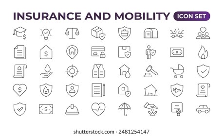 Versicherungs-Elemente - Minimal Thin Line Web Icon Set. Outlineconscollection.Simplevectorillustration.insurance web-Icons. gefüllte Icons wie probleelectric, Excessive Weight für das Fahrzeug.