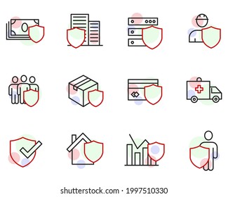Elementos de seguro establecen la plantilla de símbolo de icono para la ilustración vectorial de la colección de diseños gráficos y web