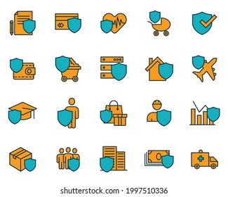 Elementos de seguro establecen la plantilla de símbolo de icono para la ilustración vectorial de la colección de diseños gráficos y web