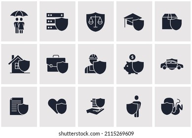 elementos de seguro establecer plantilla de símbolo de icono para la colección de diseños gráficos y web ilustración vectorial