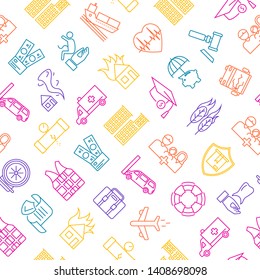 Insurance Elements Thin Line Icon Seamless Pattern Background Include of Car, Family, Health and Real Estate. Vector illustration of Icons
