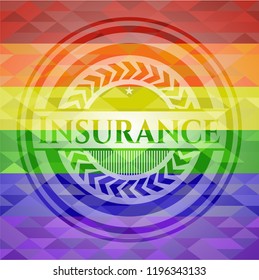 Insurance emblem on mosaic background with the colors of the LGBT flag