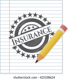 Insurance emblem with pencil effect