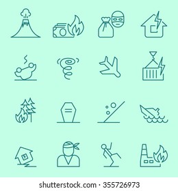 Insurance events and natural disasters icons, thin line flat design