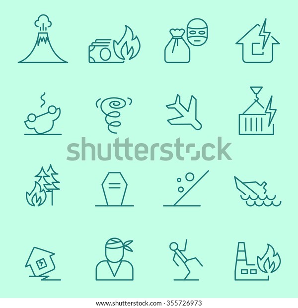 Insurance events and natural disasters icons, thin\
line flat design