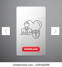 insurance, family, home, protect, heart Line Icon in Carousal Pagination Slider Design & Red Download Button