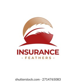 Modelo de design de logotipo da Insurance Feather. Icon conceito de planos de seguro e apoio para famílias e indivíduos.
