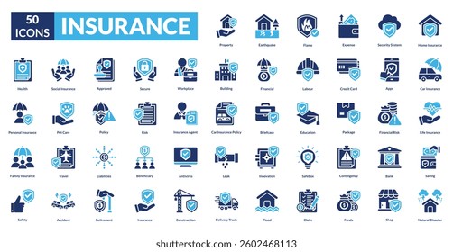 Insurance fill icon collection set. includes finance, life, protect, health, family, business, insurance, safety, service