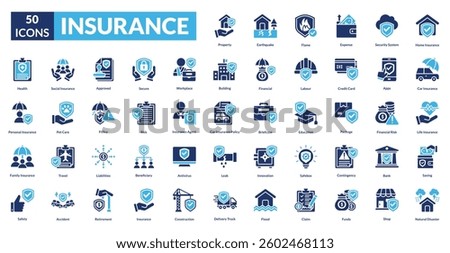 Insurance fill icon collection set. includes finance, life, protect, health, family, business, insurance, safety, service