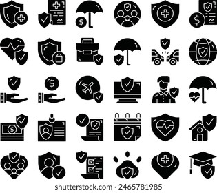 Insurance fill icon set vector design illustration stock