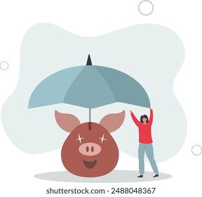 Insurance and finance saving protection in economy crisis, safety investment or all weather portfolio concept.flat design.illustration with people.