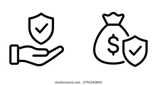 Insurance and financial protection vector line icons with insurance protection security business