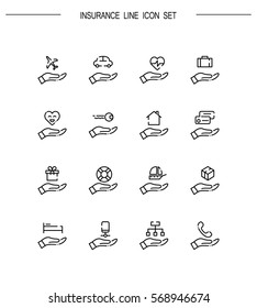 Insurance flat icon set. Collection of high quality outline symbols for web design, mobile app. Insurance vector thin line icons or logo.