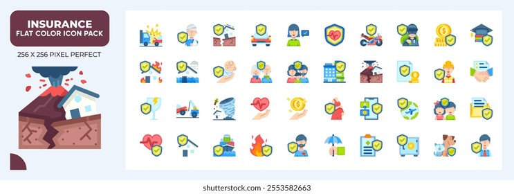 Insurance Flat Icons Pack, Contain Such as Car Insurance, Family Insurance, Insurance Police and More