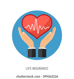 Insurance Flat Icons for Poster, Web Site, Advertising like Heart and Hands.