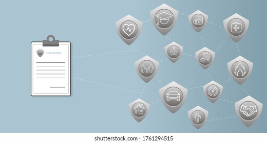 INSURANCE FORM AND SET OF INSURANCE STROKE ICON 
