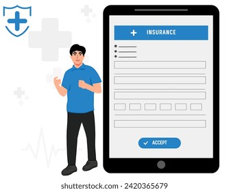 Insurance form in the tablet device concept vector illustration 