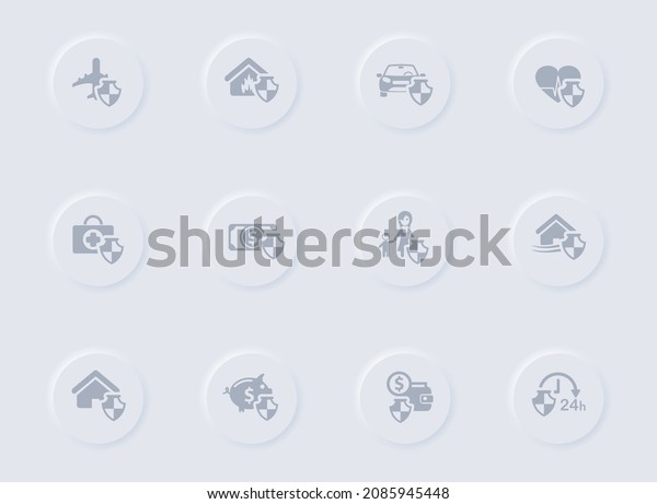 insurance gray vector icons on round rubber
buttons. insurance icon set for web, mobile apps, ui design and
promo business
polygraphy