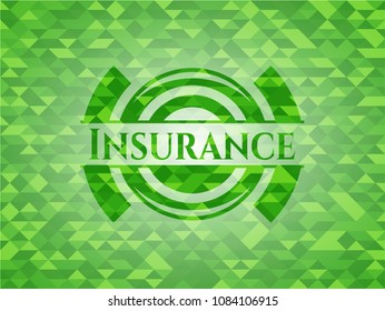 Insurance green emblem with mosaic background