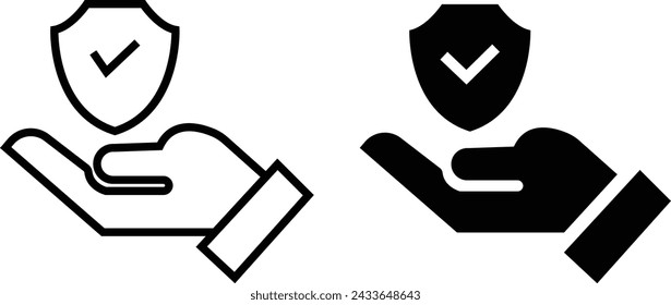 Insurance hand icon set. Risk coverage sign. Policyholder protection symbol. Quality design element. Editable stroke. Linear style insurance hand icon. Vector, isolated on transparent background.