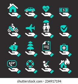 Insurance hand icons set. Vector Illustration.