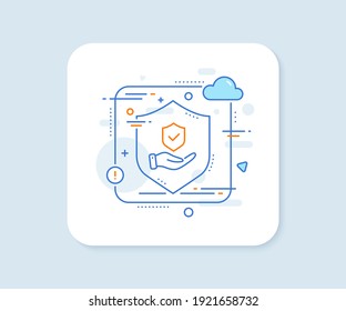 Insurance hand line icon. Abstract vector button. Risk coverage sign. Policyholder protection symbol. Insurance hand line icon. Protect shield concept. Vector