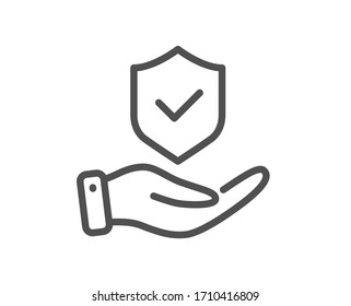 Icono de línea de la mano de seguro. Signo de cobertura de riesgo. Símbolo de protección de los asegurados. Elemento de diseño de calidad. Trazo editable. Icono de mano de seguro de estilo lineal. Vector