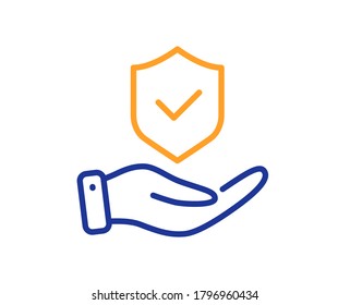 Insurance hand line icon. Risk coverage sign. Policyholder protection symbol. Colorful thin line outline concept. Linear style insurance hand icon. Editable stroke. Vector