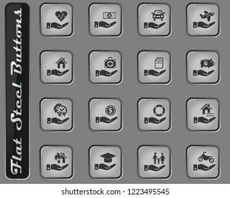 insurance hand vector web icons on the flat steel buttons