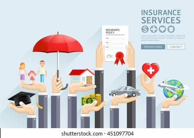 Insurance hands services. Vector Illustrations.