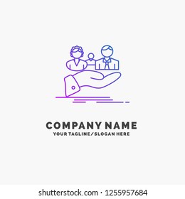 insurance, health, family, life, hand Purple Business Logo Template. Place for Tagline