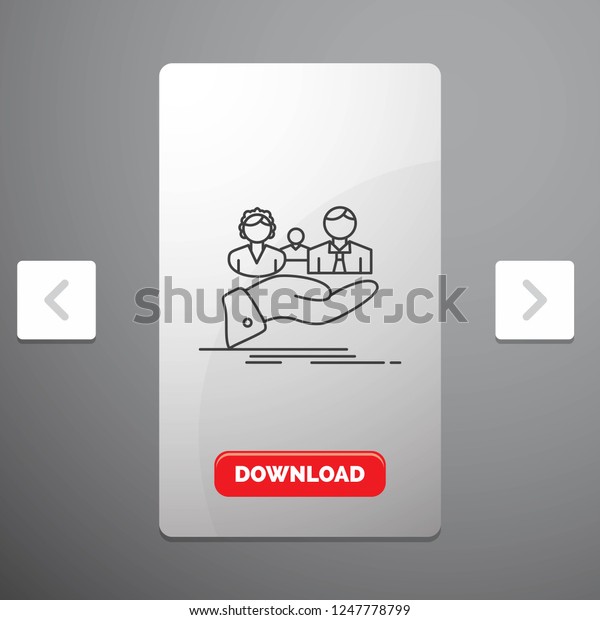 insurance, health,\
family, life, hand Line Icon in Carousal Pagination Slider Design\
& Red Download\
Button
