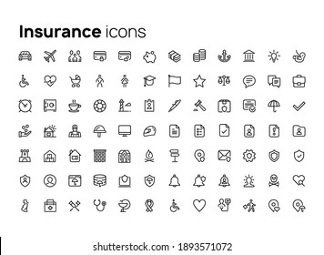 Insurance. High quality concepts of linear minimalistic flat vector icons set for web sites, interface of mobile applications and design of printed products.