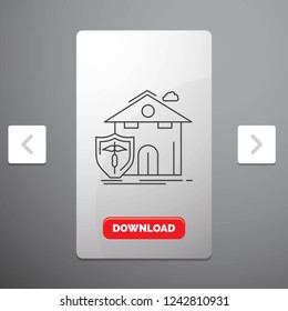 insurance, home, house, casualty, protection Line Icon in Carousal Pagination Slider Design & Red Download Button