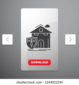 insurance, home, house, casualty, protection Glyph Icon in Carousal Pagination Slider Design & Red Download Button