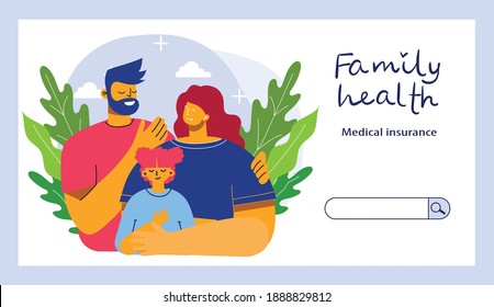 Insurance horizontal banner set with property and family health protection symbols isolated vector illustration in the flat style