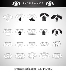 Insurance House And Car Icons Set - Isolated On Gray Background - Vector Illustration, Graphic Design Editable For Your Design